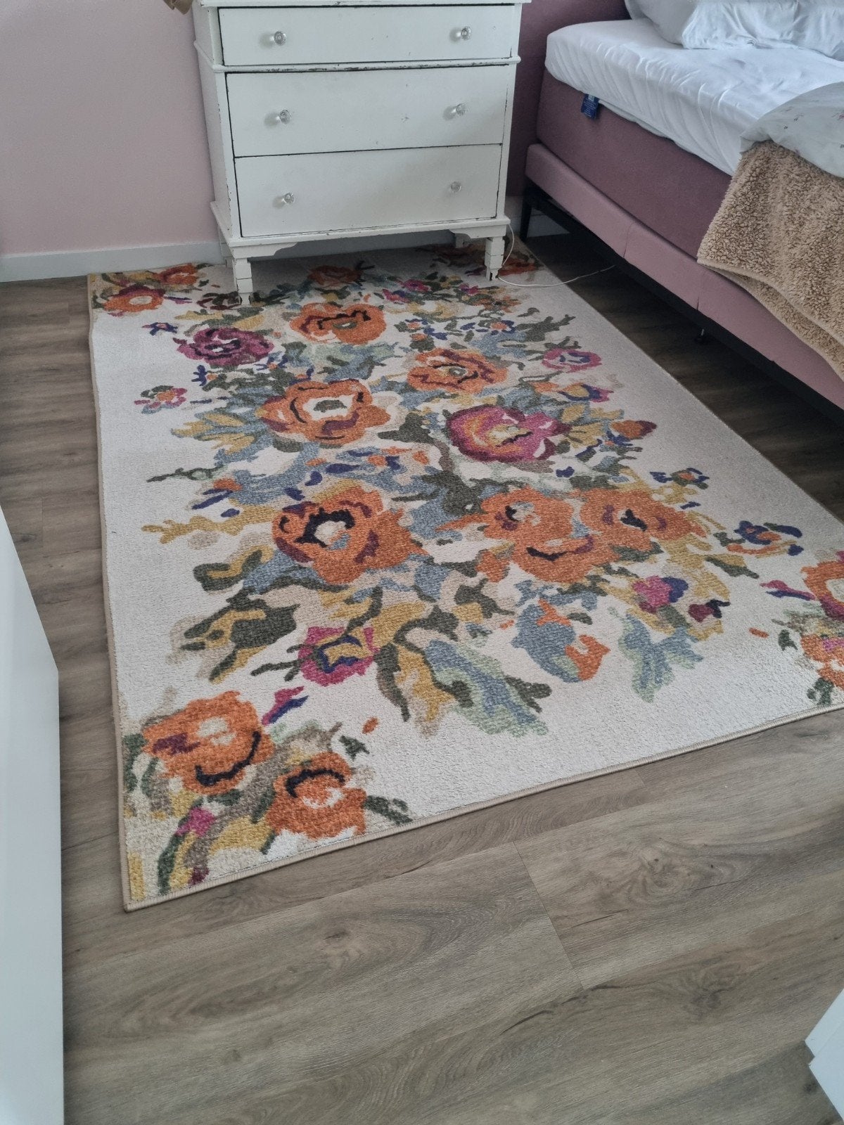 Vloerkleed met bloemenpatroon, Gebruikt, 100 tot 150 cm, Groen, Ophalen of Verzenden