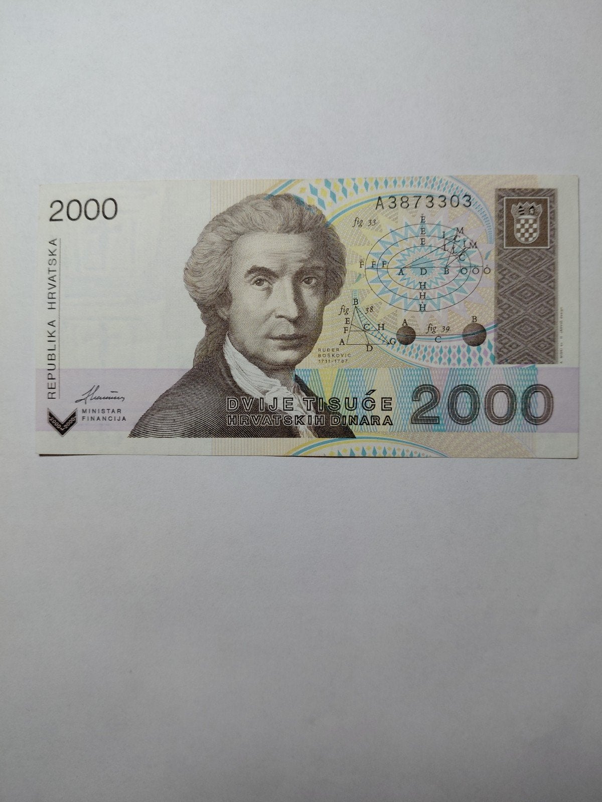 Kroatië 2000 dinara 1992, Ophalen of Verzenden, Overige landen