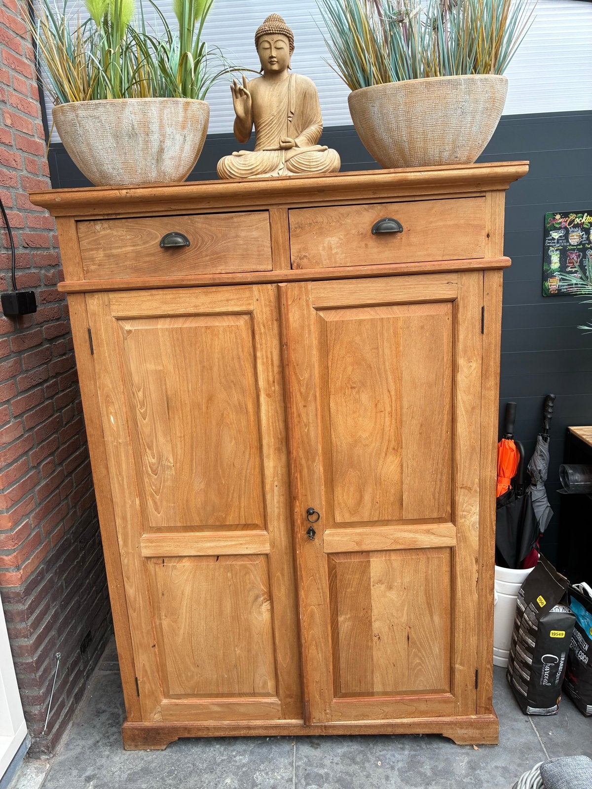 Massief teak houten kast met lades en deuren - 180x120x60 cm, Huis en Inrichting, Kasten | Kledingkasten, Ophalen, Gebruikt, 100 tot 150 cm