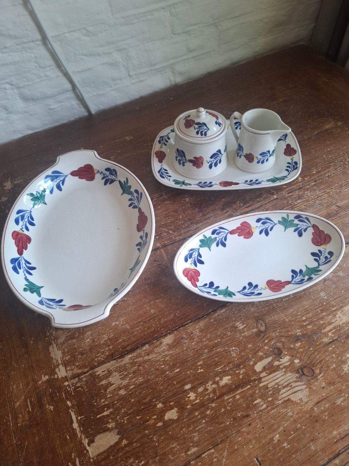 Vintage Boerenbont serveerschalen en suiker-melk set, Gebruikt, Overige merken, Keramiek, Ophalen of Verzenden