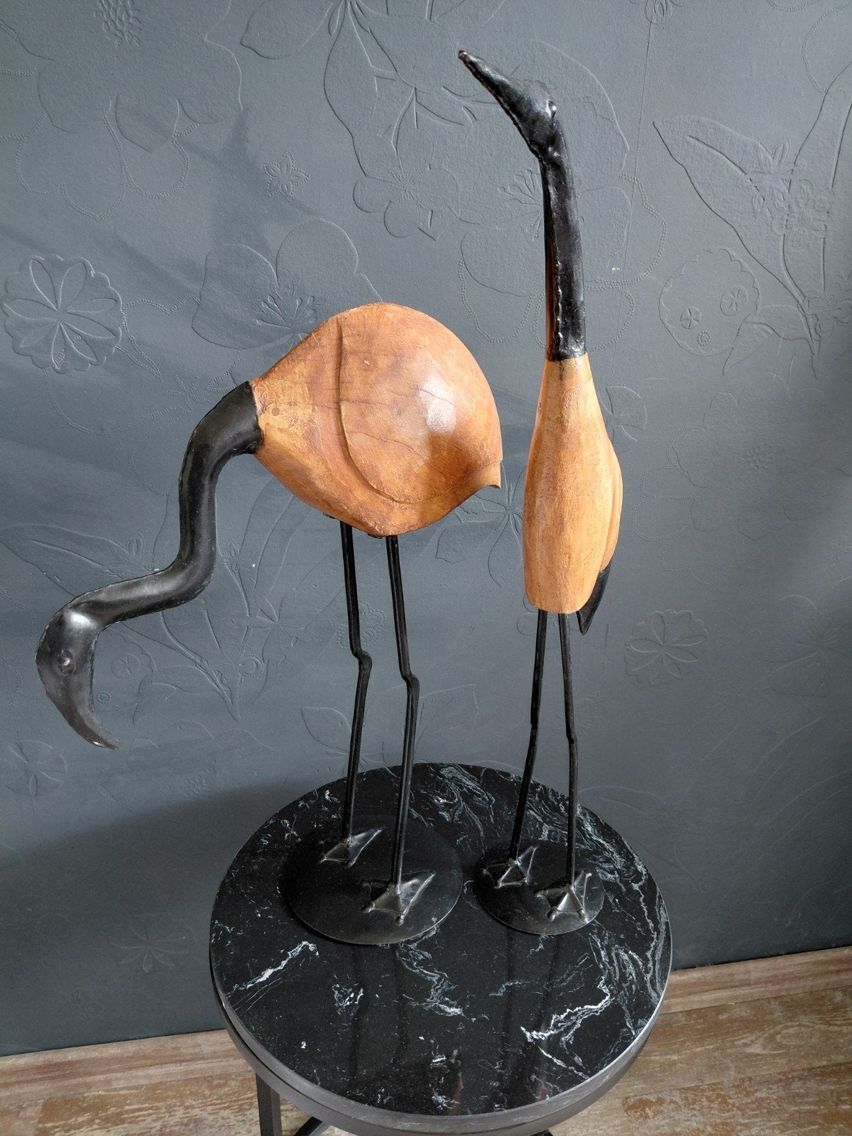 Decoratieve watervogels (reiger / kraanvogel) Hout en Metaal, Hout, Gebruikt, Ophalen of Verzenden, Modern