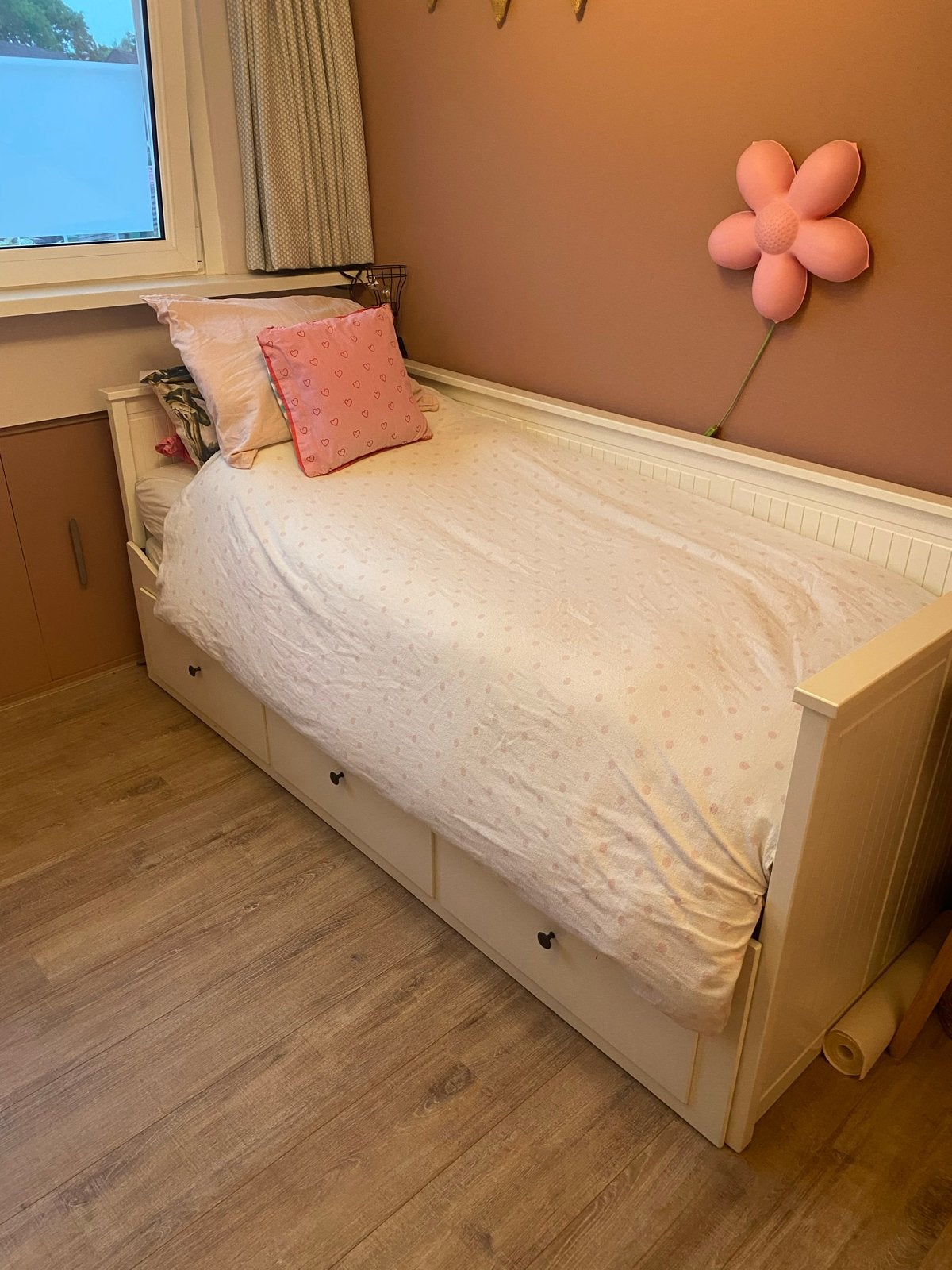 IKEA Hemnes bedbank met 3 lades, uitschuifbaar, Huis en Inrichting, Wit, Tweepersoons, Ophalen of Verzenden, 80 cm