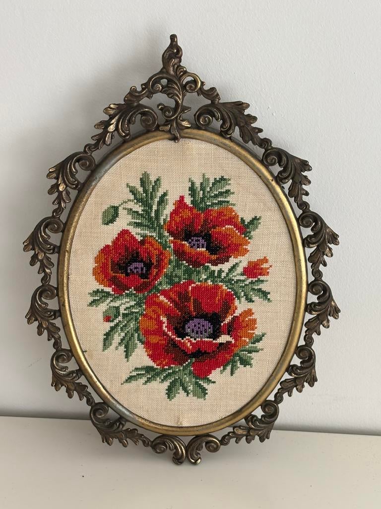 Oude lijst geborduurd, Antiek en Kunst, Curiosa en Brocante, Ophalen of Verzenden