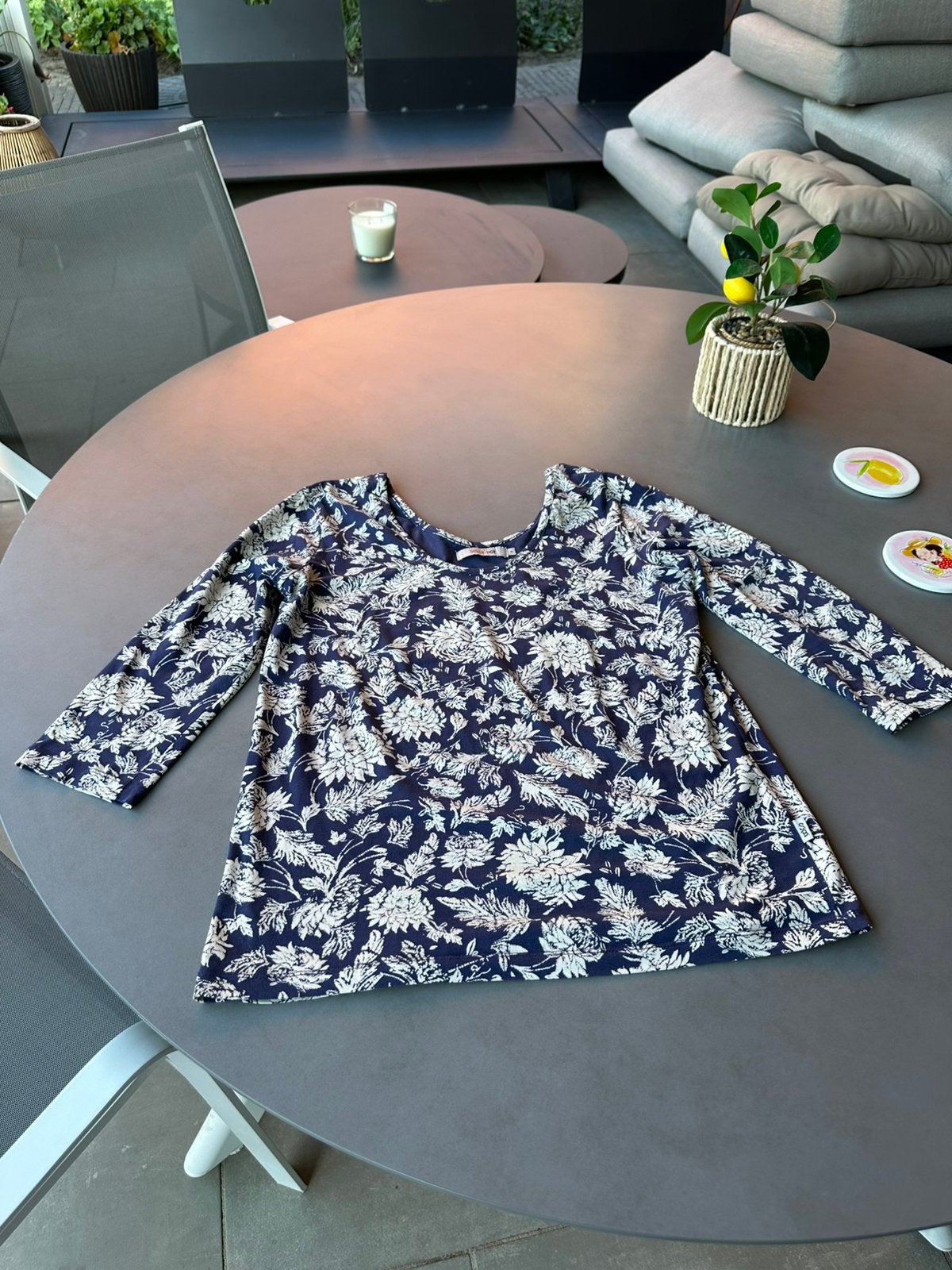 Blauw/off white gebloemde Sissy-Boy top, maat XL = L, Kleding | Dames, Maat 42/44 (L), Sissy-Boy, Zo goed als nieuw, Lange mouw