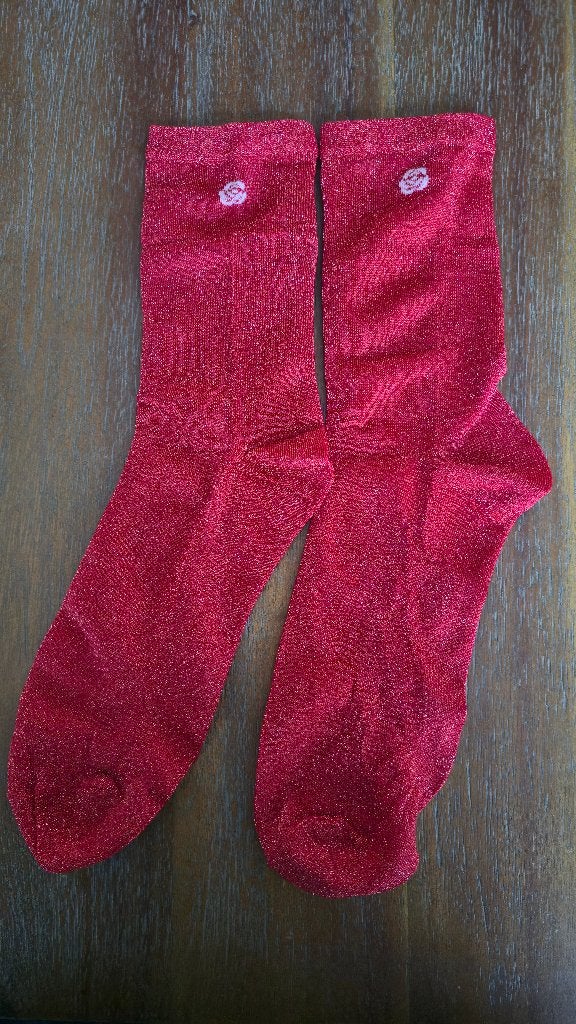 Rode rozen glittersokken, Overige typen, Maat 35 t/m 38, Nieuw, Ophalen of Verzenden
