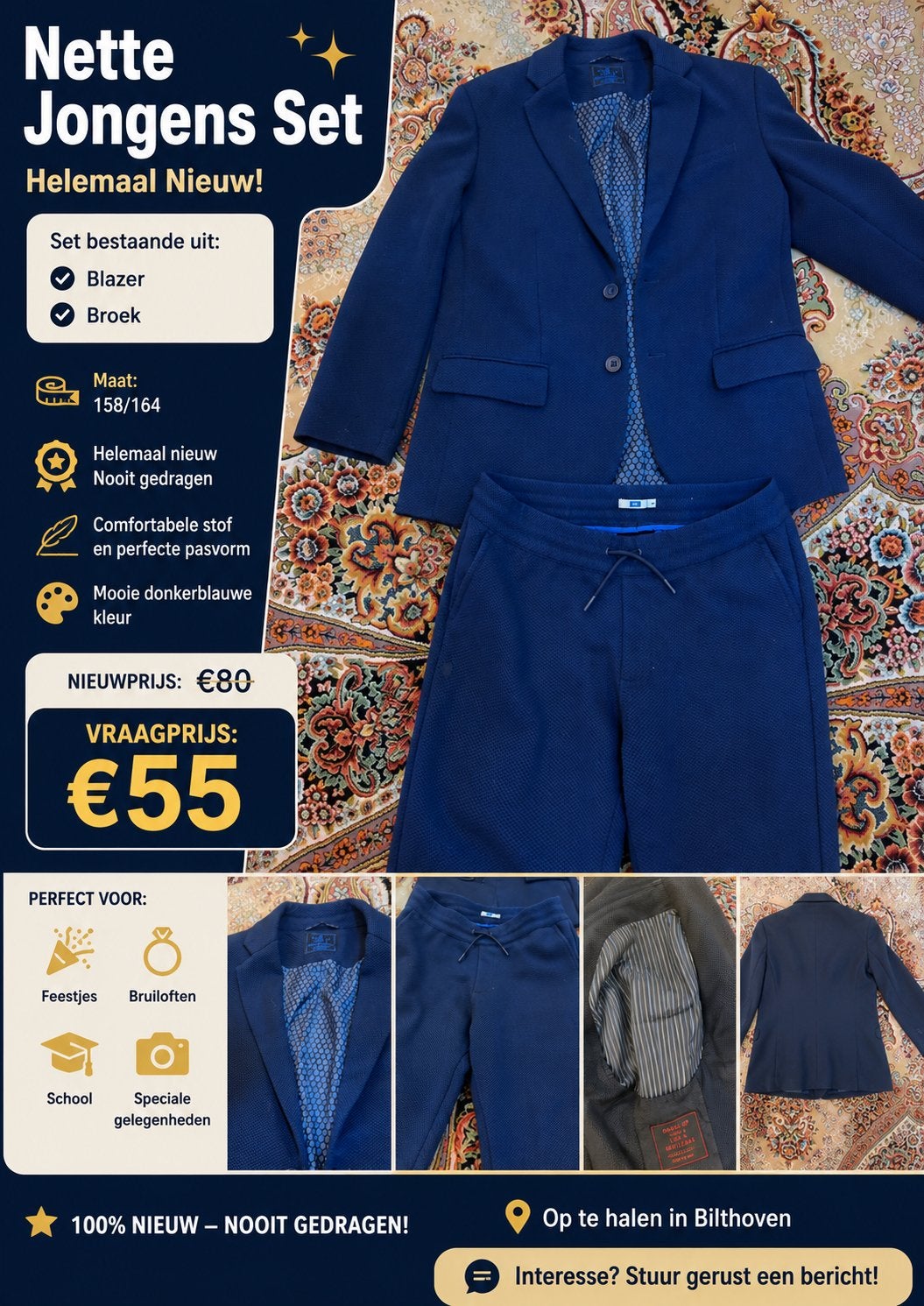Nieuwe Jongens Set: Blazer & Broek - Zwart & Donkerblauw, Ophalen, Nieuw, Jongen, Setje