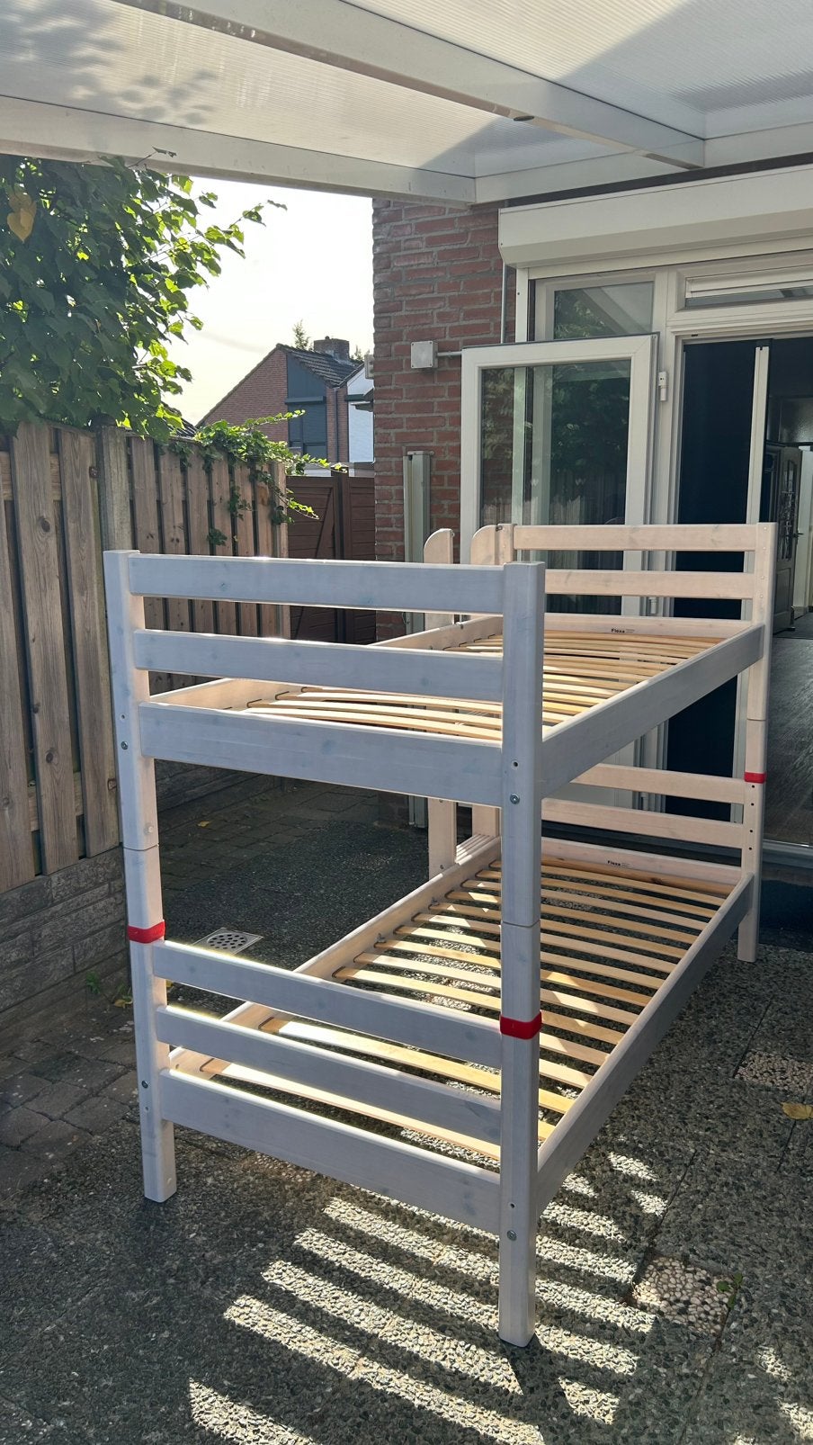 Flexa junior stapelbed 90 cm – wit hout – incl. lattenbodems, Ophalen, 90 cm, Tweepersoons, Zo goed als nieuw