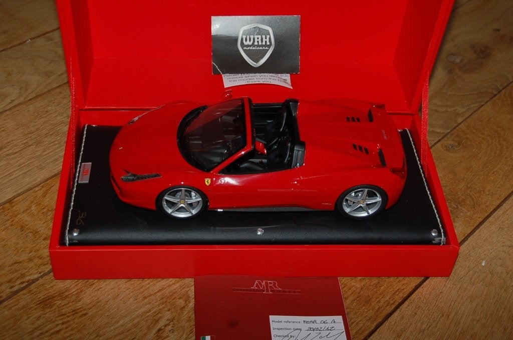 1:18 FERRARI 458 SPIDER rosso corsa MR models USED WRH, Verzenden, Zo goed als nieuw, Auto, Overige merken