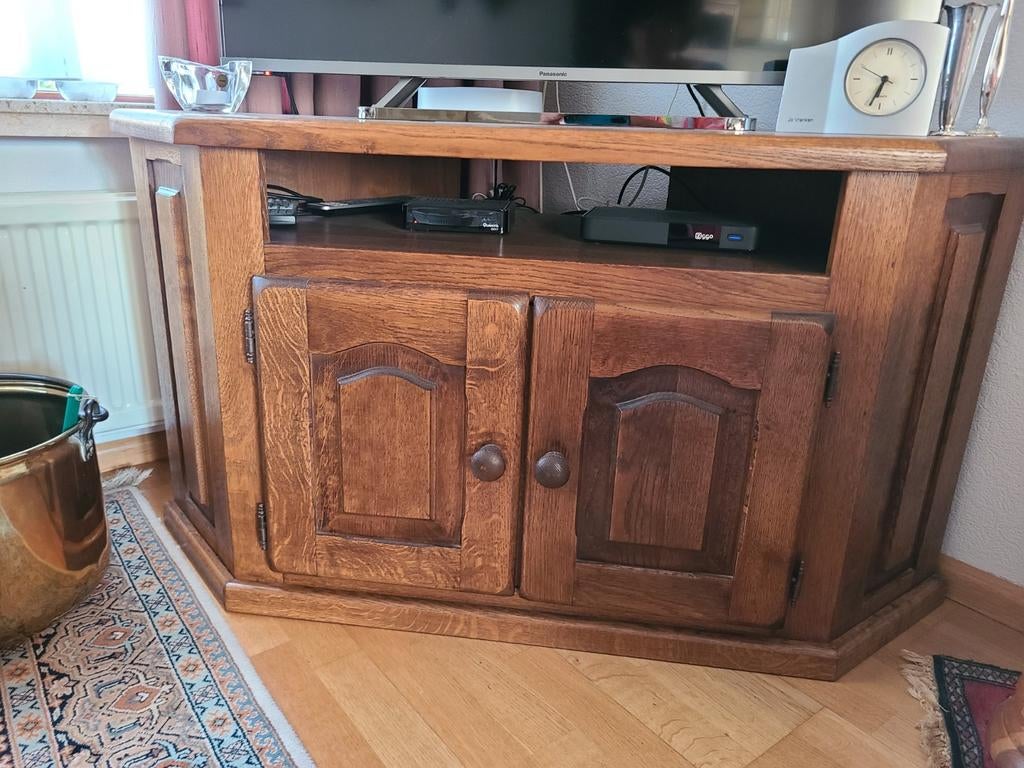 Massief eiken tv-meubel / hoekkast - 85x120x64 cm, Huis en Inrichting, Kasten | Televisiemeubels, Gebruikt, 100 tot 150 cm, 75 cm of meer