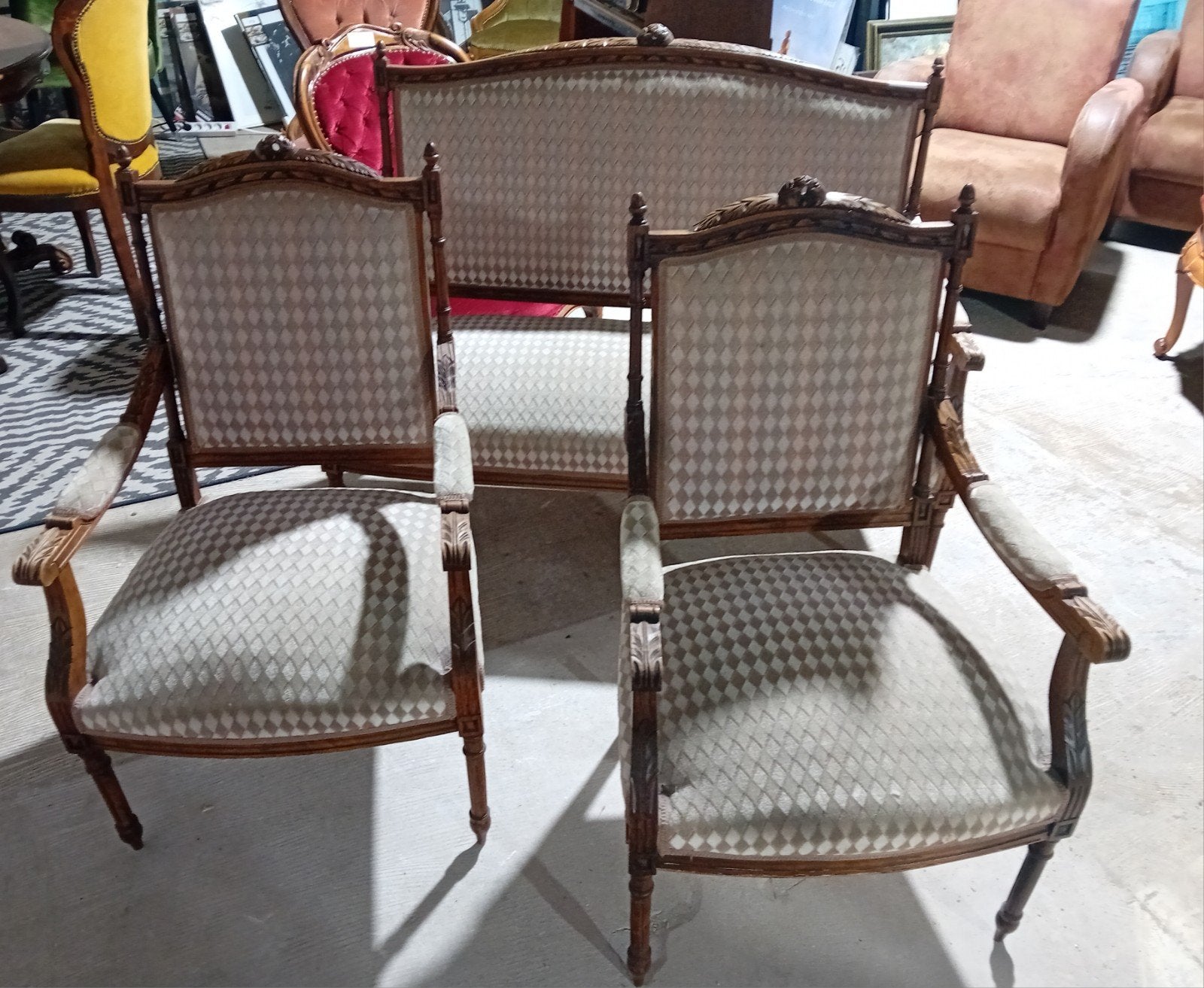 Antieke salonset: bank en twee fauteuils, Antiek en Kunst, Ophalen of Verzenden