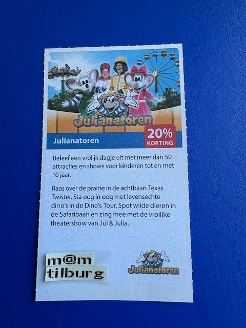 Julianatoren 20% korting tot 1-7-2027, Drie personen of meer, Kortingskaart