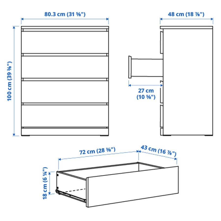Ikea Malm ladekast, 4 lades, glans wit, 80x100cm in doos., Ophalen, 100 tot 150 cm, Nieuw, 50 tot 100 cm