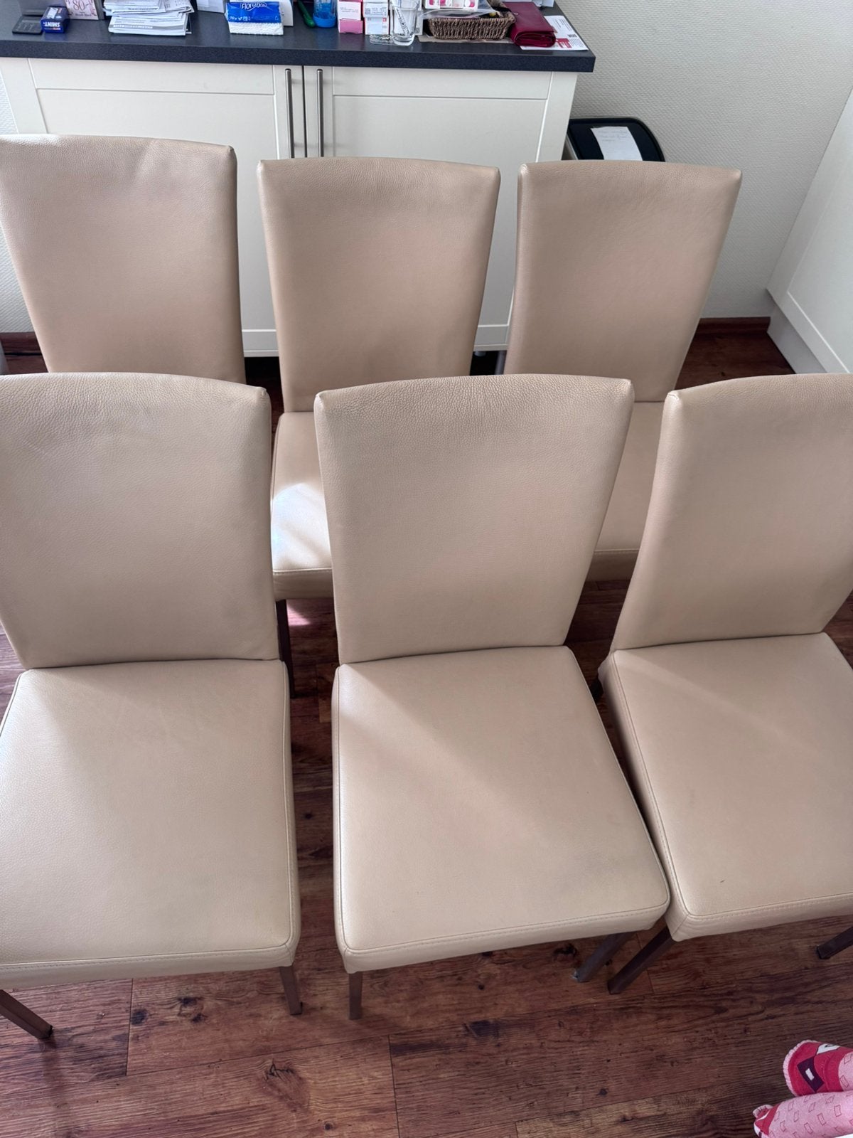 Set van 6 leren eetkamerstoelen, Huis en Inrichting, Stoelen, Ophalen, Gebruikt, Leer, Vijf, Zes of meer stoelen