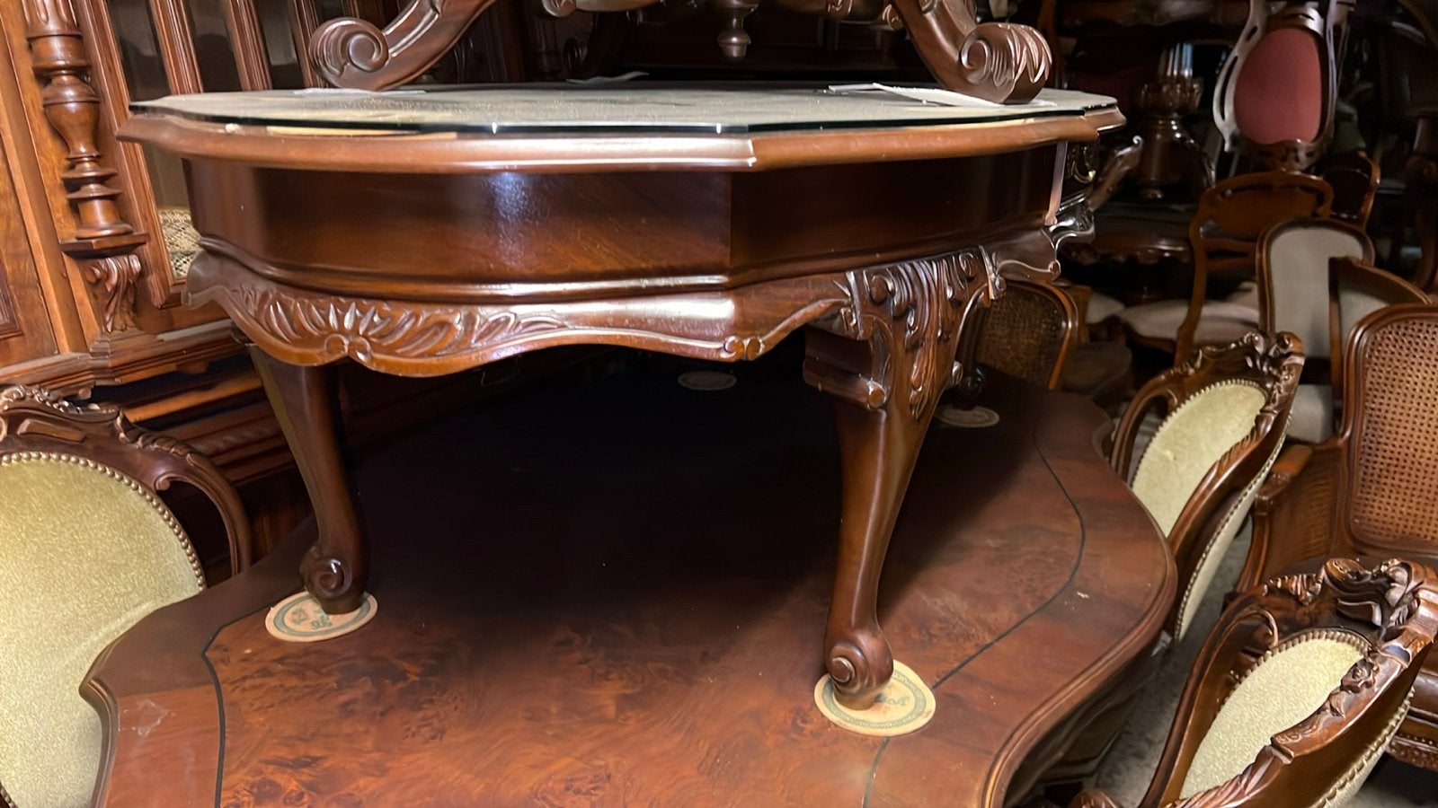 Elegante Barok Salontafel met Glazen Blad, Ophalen, Hout, Gebruikt, Klassiek