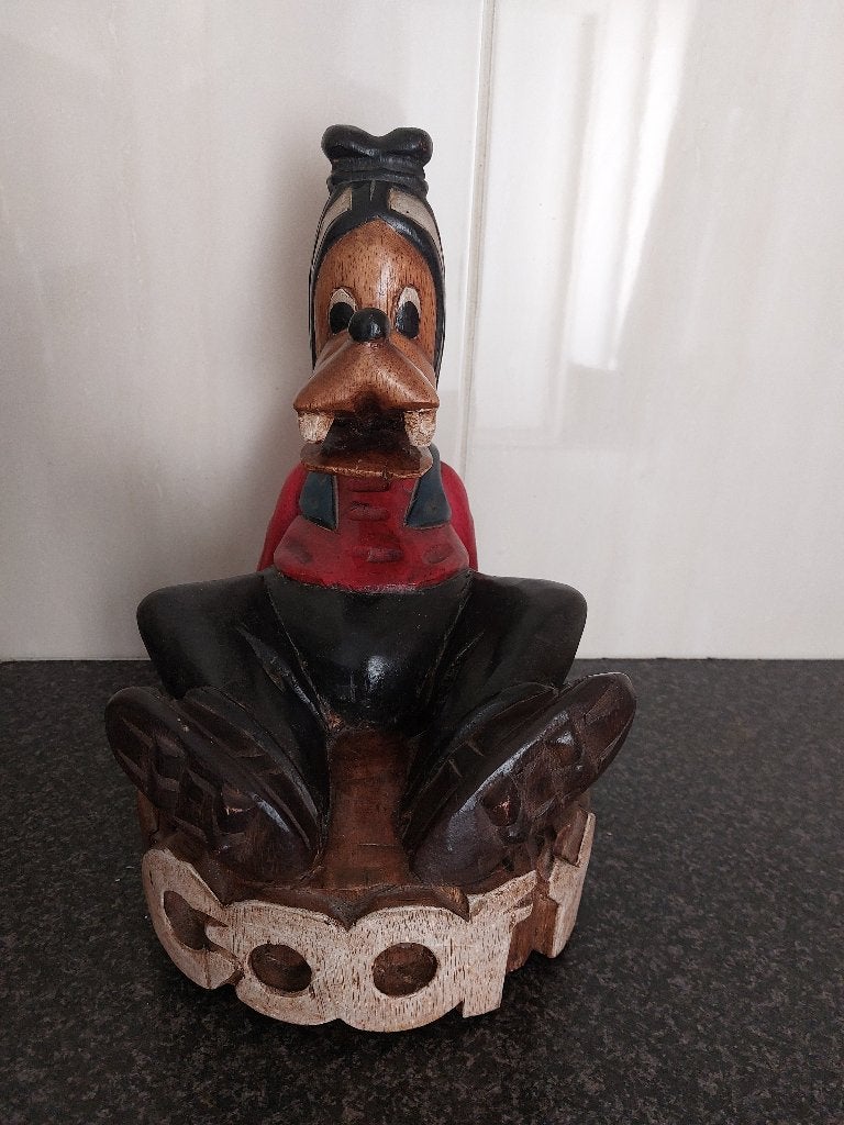 Vintage houten beeldje van Goofy, Ophalen of Verzenden, Goofy of Pluto, Gebruikt, Beeldje of Figuurtje