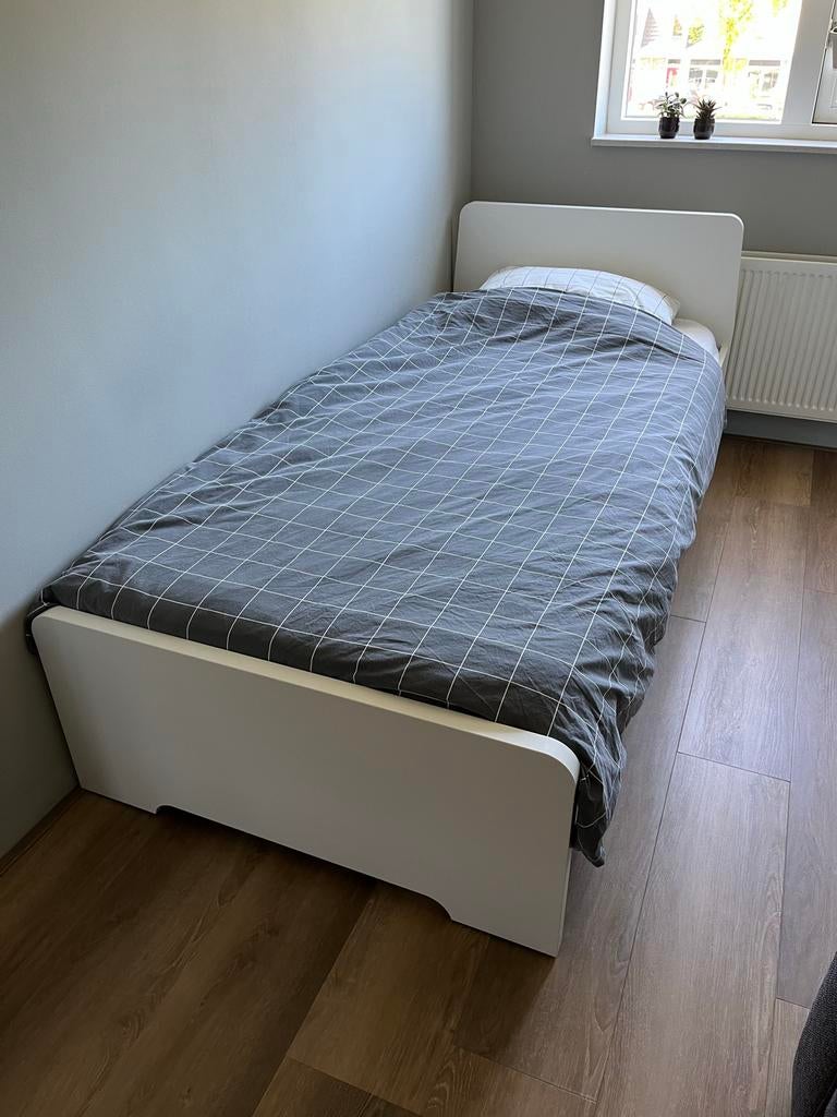 IKEA Askvoll eenpersoonsbed wit 90x200 cm met lattenbodem, Ophalen, 90 cm, Eenpersoons, Wit