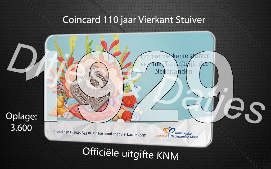 Vierkante stuiver in coincard KNM 1929, Ophalen of Verzenden, Koningin Wilhelmina