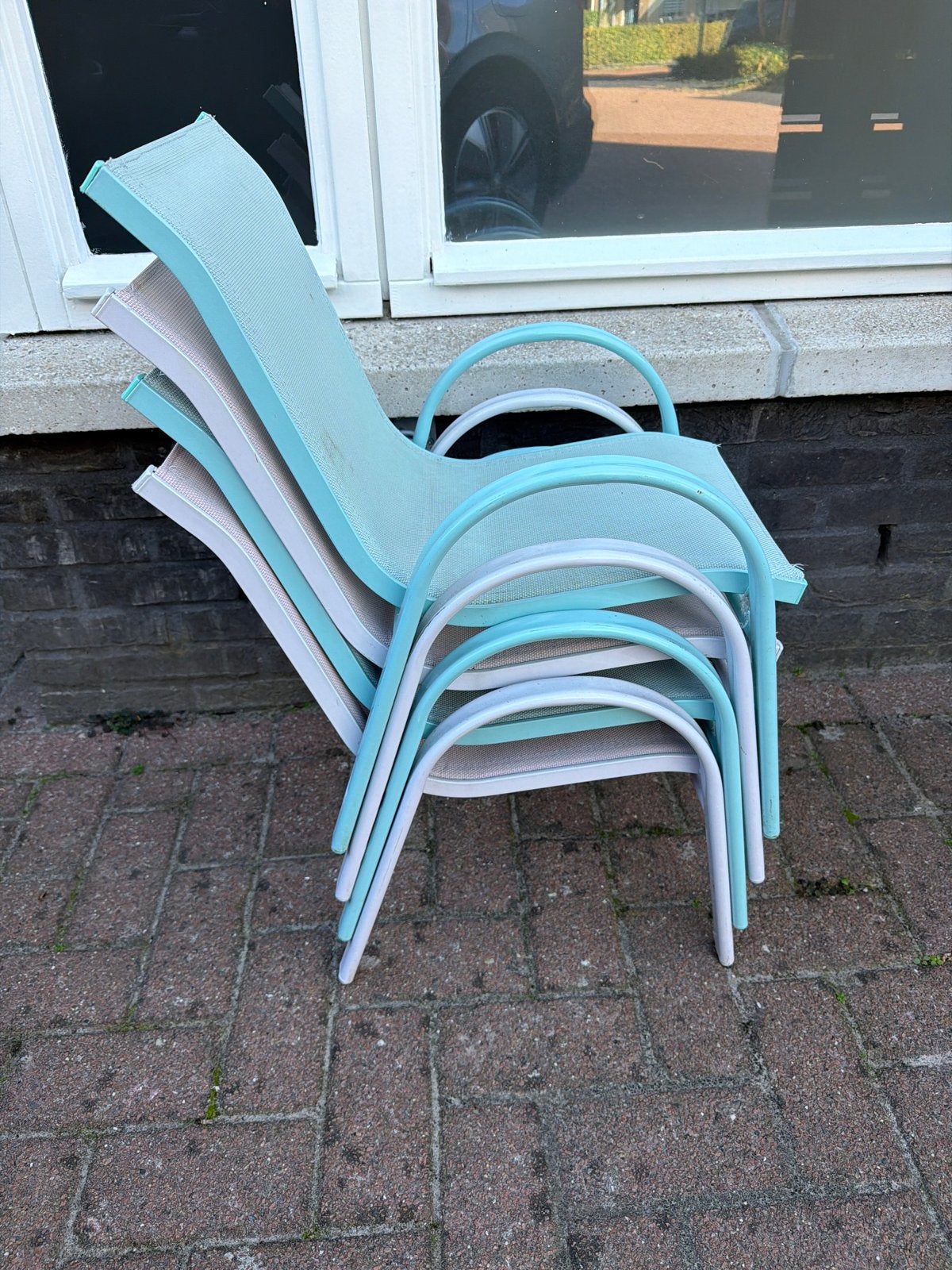 4 kinder tuinstoeltjes, Ophalen, Gebruikt, Metaal, Stapelbaar