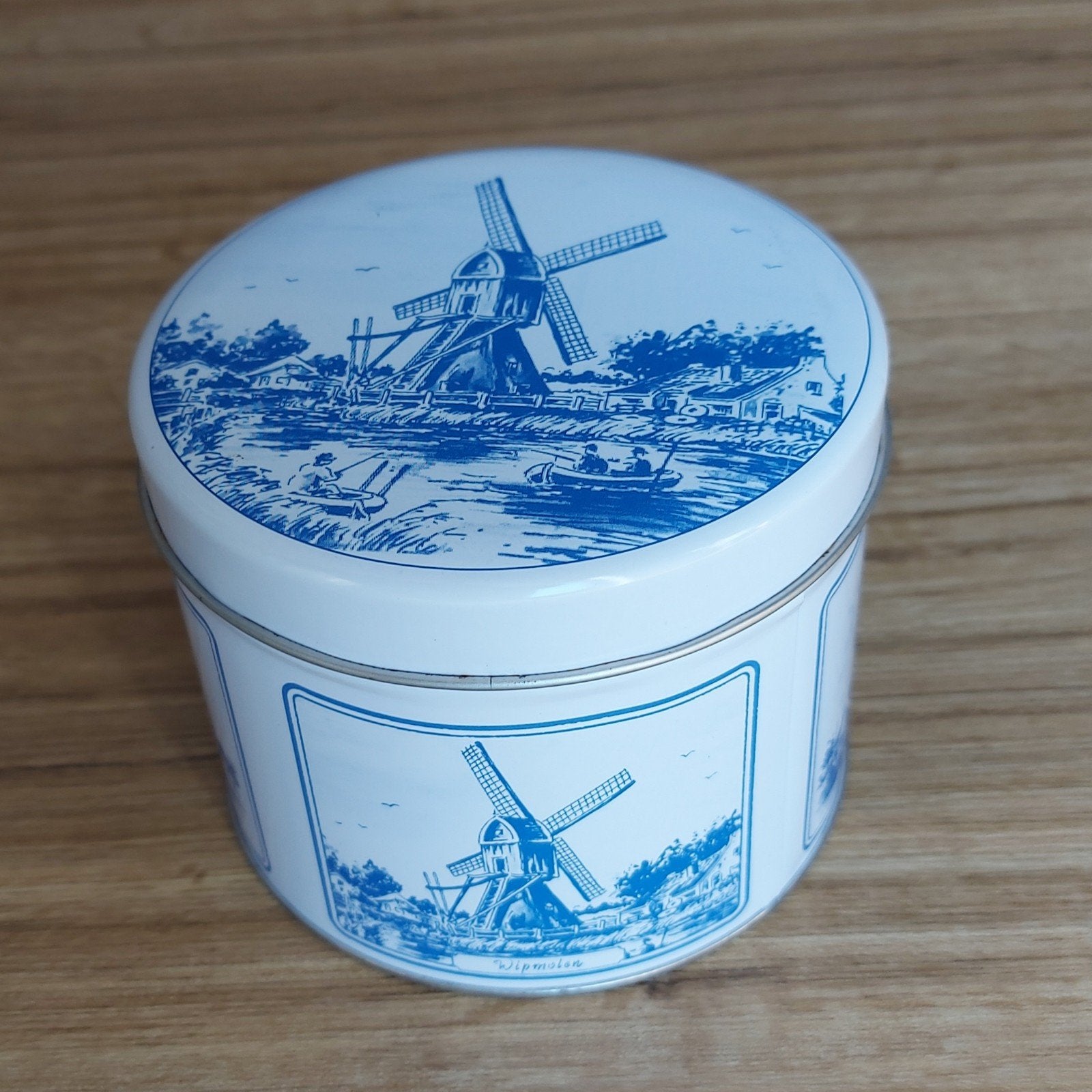 ronde trommel / blik met 4 Hollandse molens ø10cm, Ophalen of Verzenden, Zo goed als nieuw