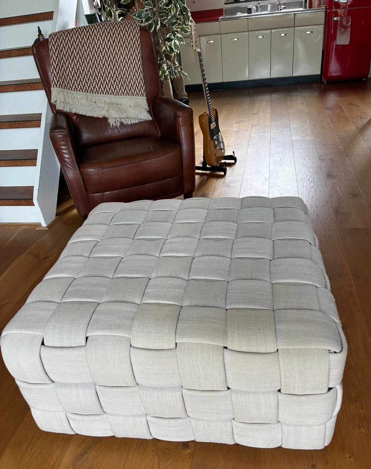 Rivièra Maison hocker/poef 80x80x40, Ophalen, Gebruikt, 50 tot 100 cm, Vierkant