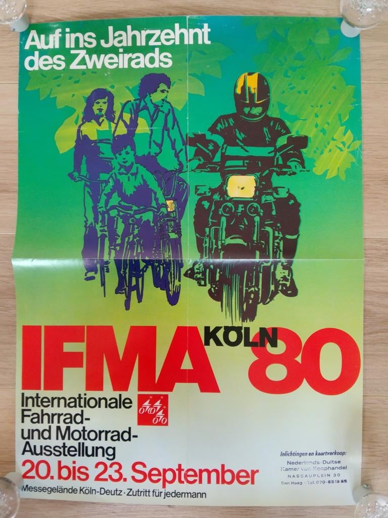 Vintage IFMA Köln '80 Fiets- en Motorbeurs Poster, Verzamelen, Ophalen of Verzenden, A1 t/m A3, Overige onderwerpen, Rechthoekig Staand