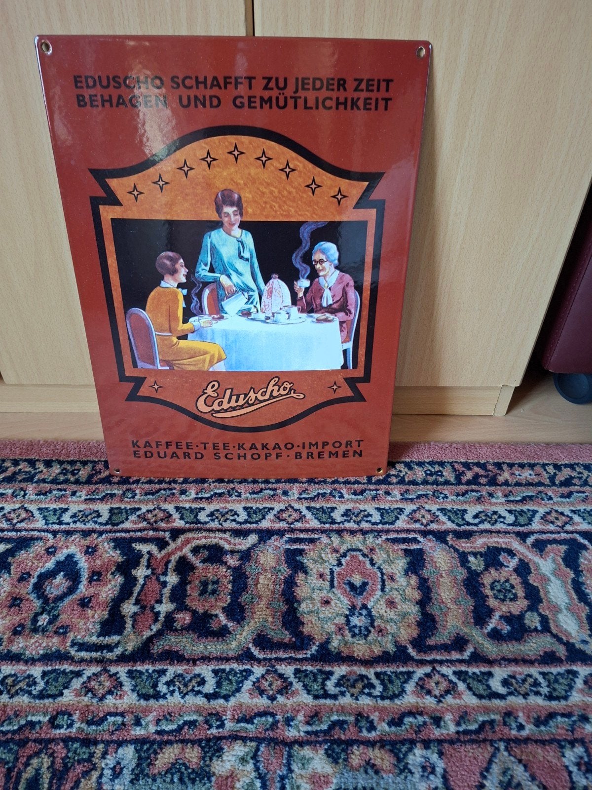 Vintage Eduscho Emaille Reclamebord - Koffie, Thee, Cacao, Ophalen of Verzenden