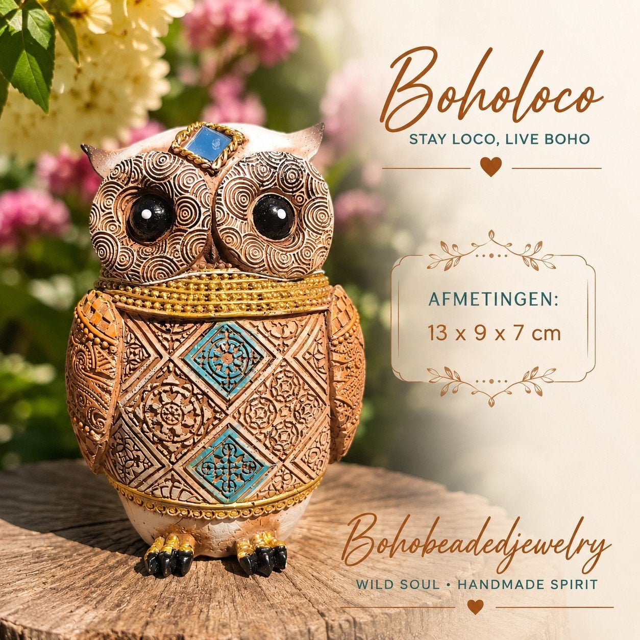 Bohemian Uilenbeeld Hars 13 cm - Boholoco, Ophalen of Verzenden