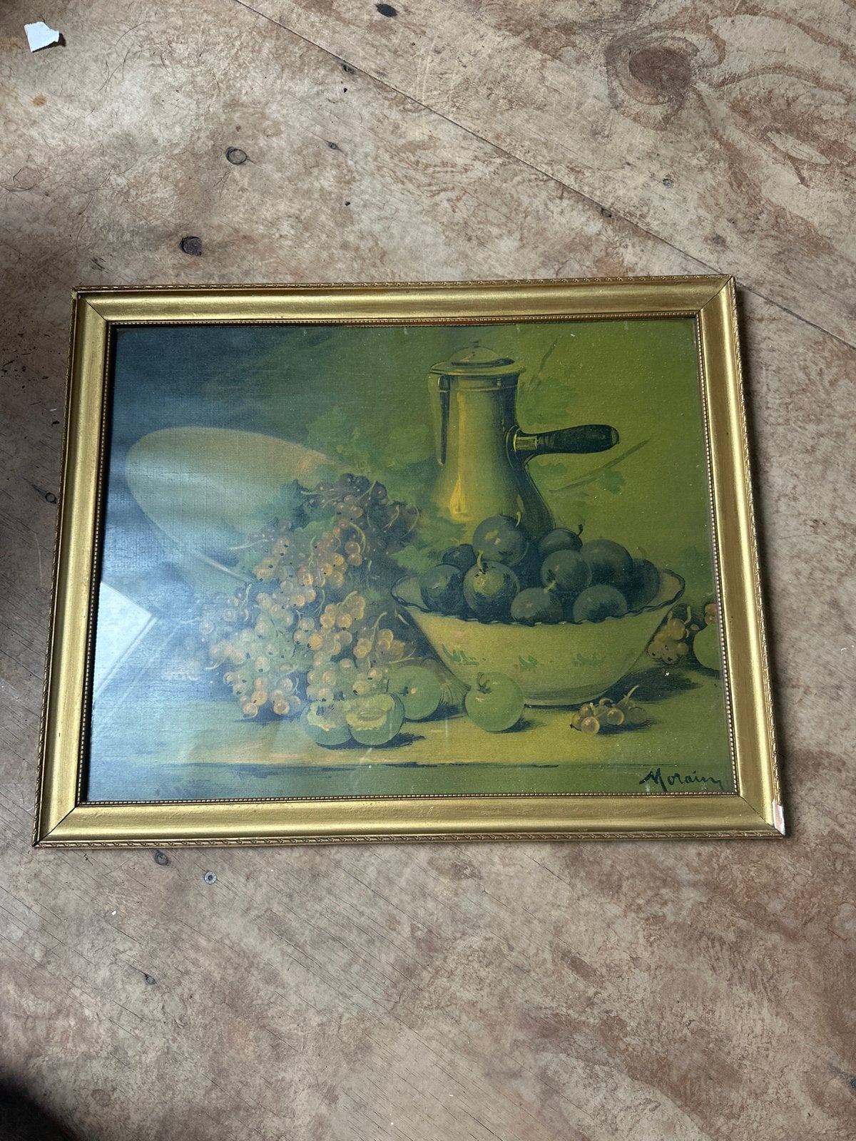 Moraim - Stilleven met fruit en koffiekan, Antiek en Kunst, Kunst | Schilderijen | Klassiek, Ophalen, Doek, Realistisch, Stilleven