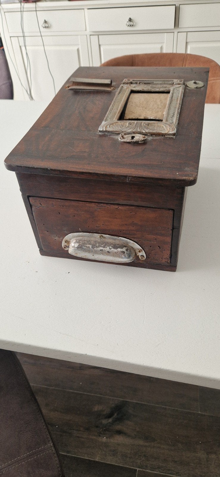 Antieke houten kassa met lade - Decoratief item, Antiek en Kunst, Ophalen