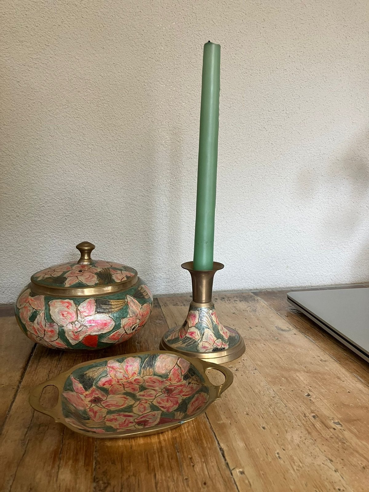 een vintage messing en emaille set, Ophalen