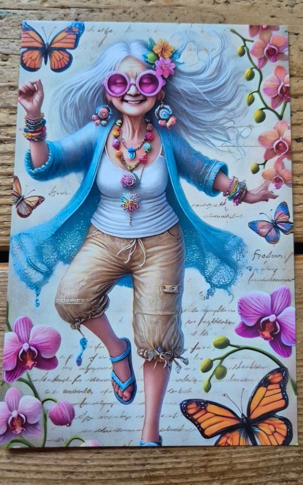 Ansichtkaarten swingende flowerpower girls, Ophalen of Verzenden, Zo goed als nieuw, Versiering of Embellishment, Overige merken