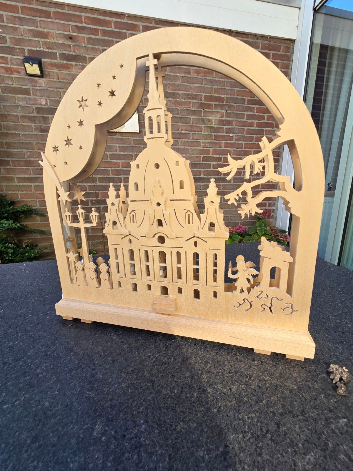 Sfeervolle Dresdener Kirche houtsnijwerk met verlichting, Ophalen of Verzenden