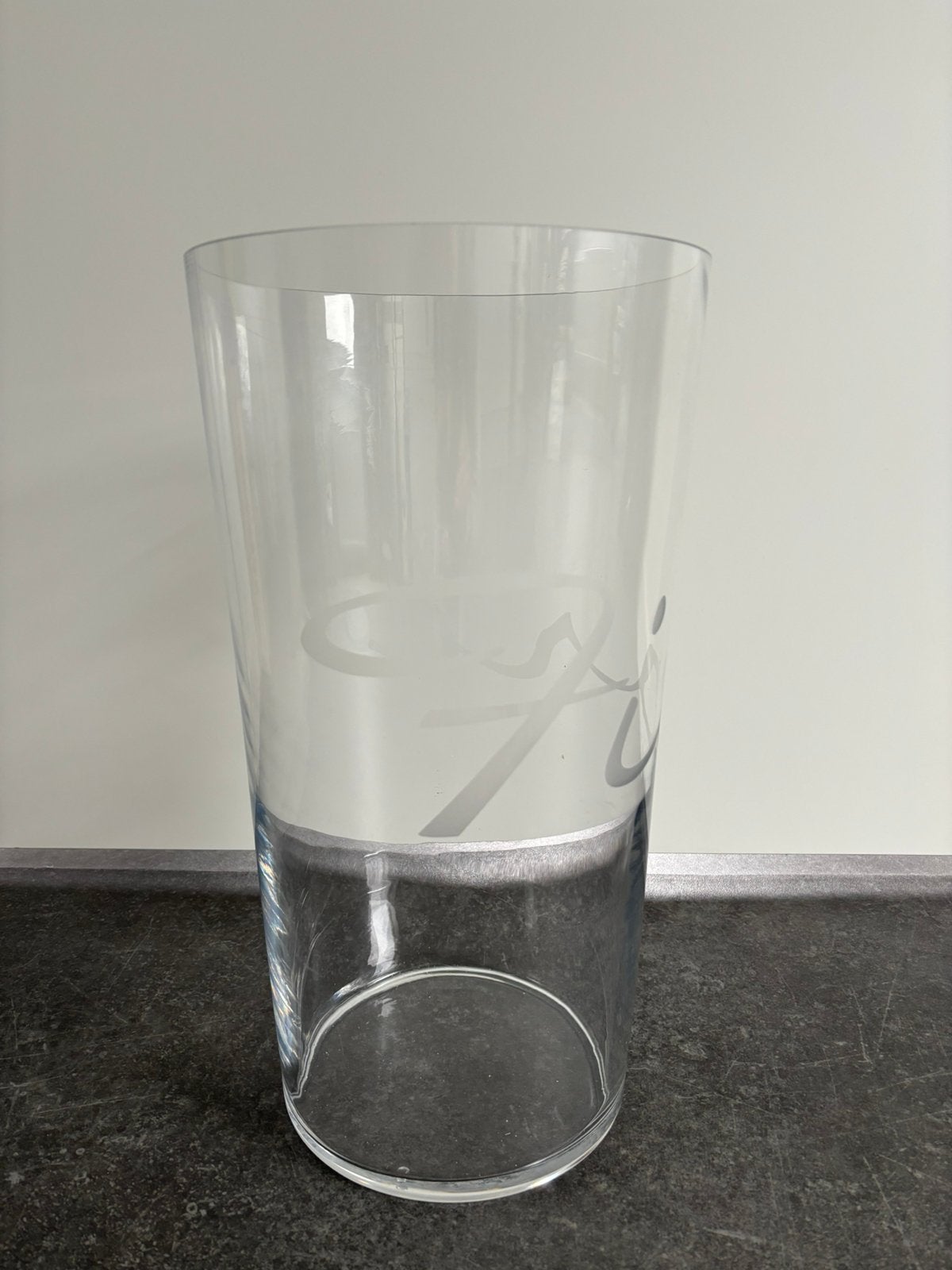 Grote glazen vaas met tekst: Fiori van Riviera Maison., Ophalen, Transparant, 45 cm, Glas