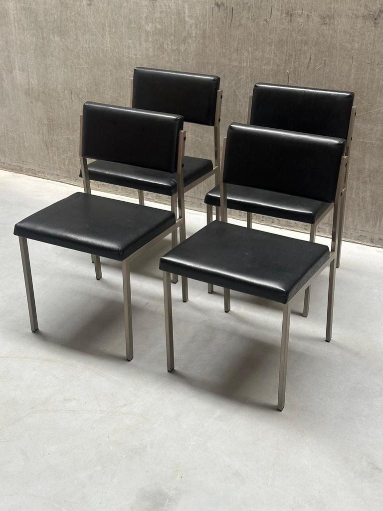 Vintage Brabantia Eetkamerstoelen - Jaren '60 Mid-Century, Gebruikt, Zwart, Ophalen of Verzenden, Vier