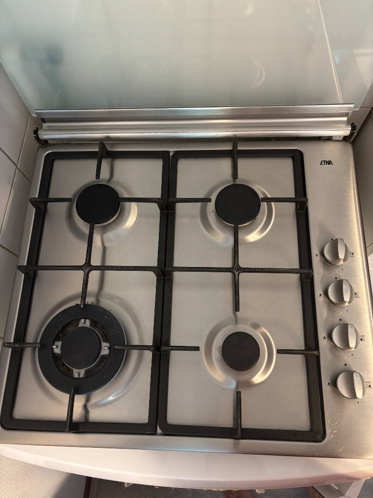 ETNA 4-pits gas kookplaat RVS met glazen afdekplaat, Witgoed en Apparatuur, Kookplaten, Zo goed als nieuw, Vrijstaand, Gas, 4 kookzones