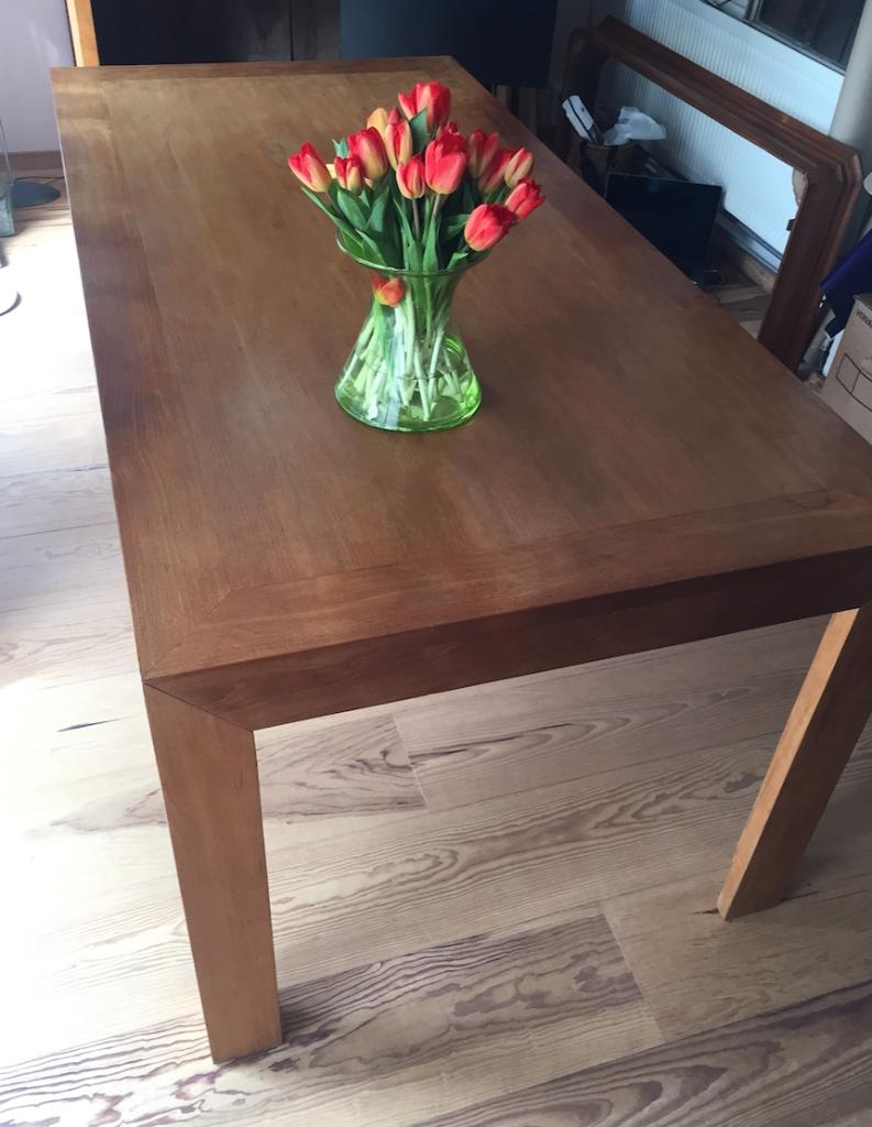 Teak eettafel 90 x 180cm, demontabel, Ophalen, Strak, Gebruikt, Teakhout