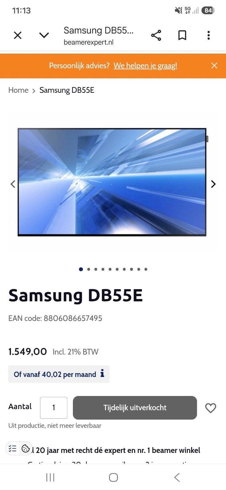 Samsung db55e, Ophalen, 100 cm of meer, 50 Hz, Samsung