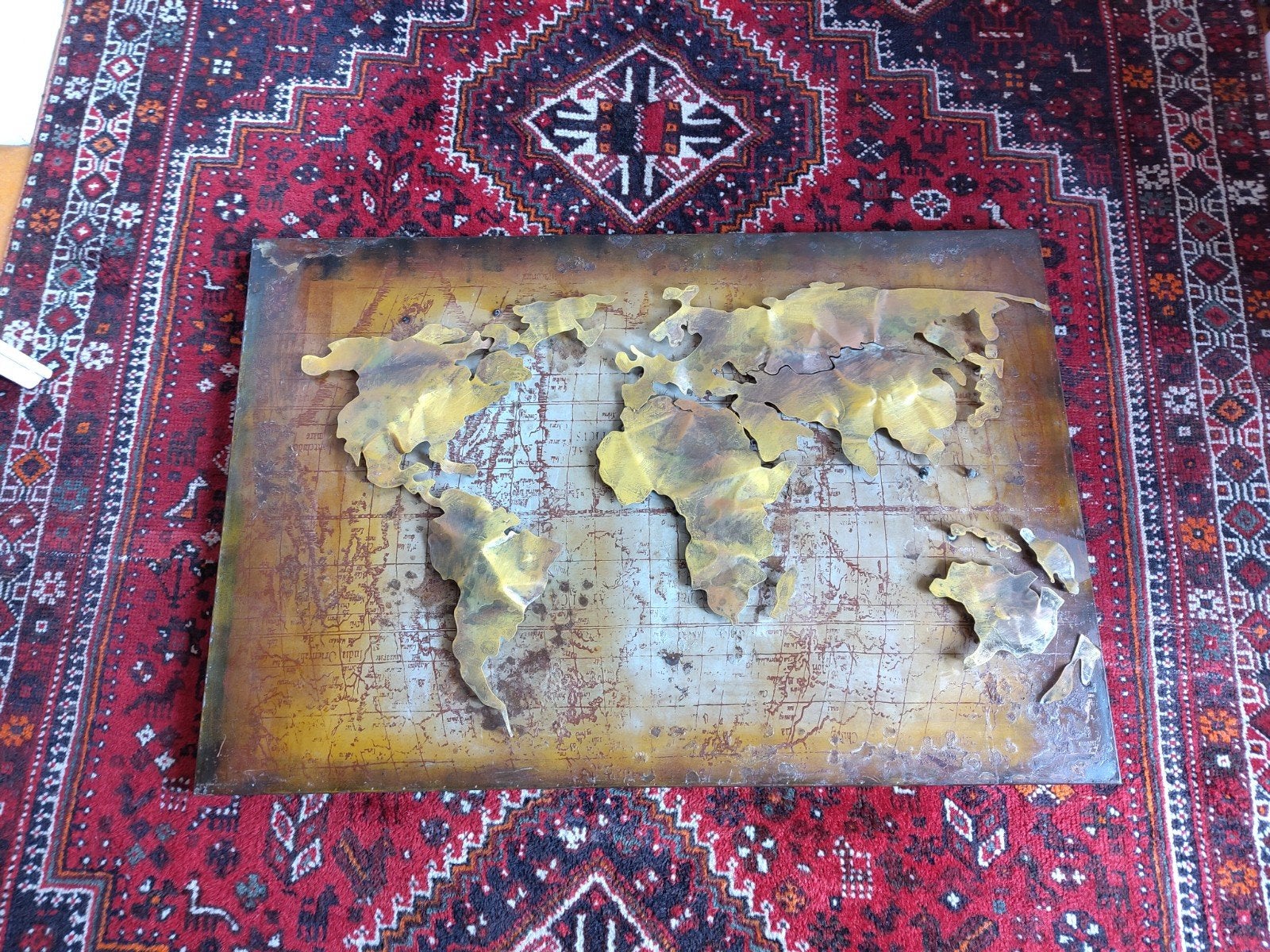 Metalen Wereldkaart Wanddecoratie - Vintage Stijl, Ophalen, Metaal, Gebruikt, Wandbord of Wandpaneel