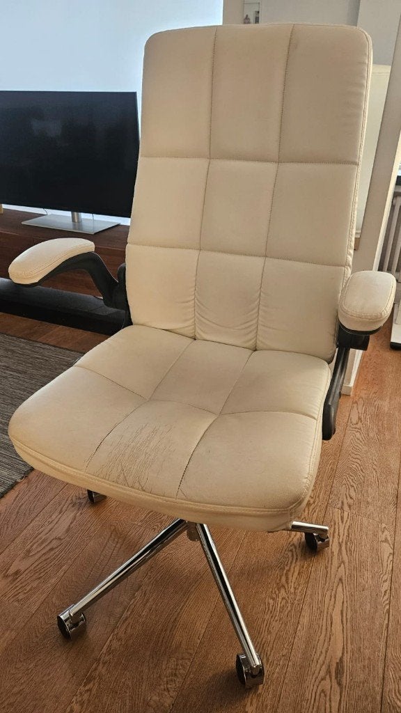 Directiestoel Wit, Leder met Armleuningen - office chair, Ophalen, Gebruikt, Wit, Bureaustoel
