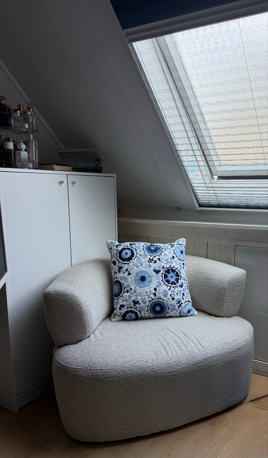 Woonstoel WOOOD- Bankje-Zandkleurig/ beige-Zo goed als nieuw, Huis en Inrichting, Fauteuils, Ophalen, Zo goed als nieuw, Stof