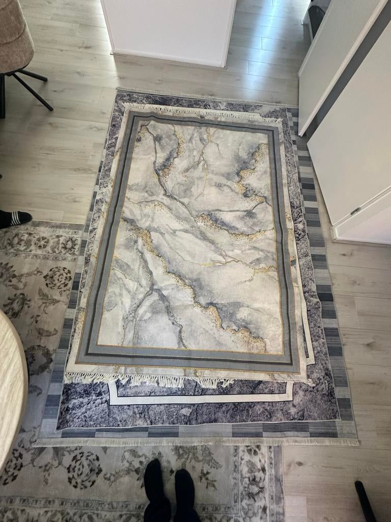 Modern marmerlook vloerkleed grijs/wit/goud - zgan, Ophalen, Wit, 150 tot 200 cm, 200 cm of meer