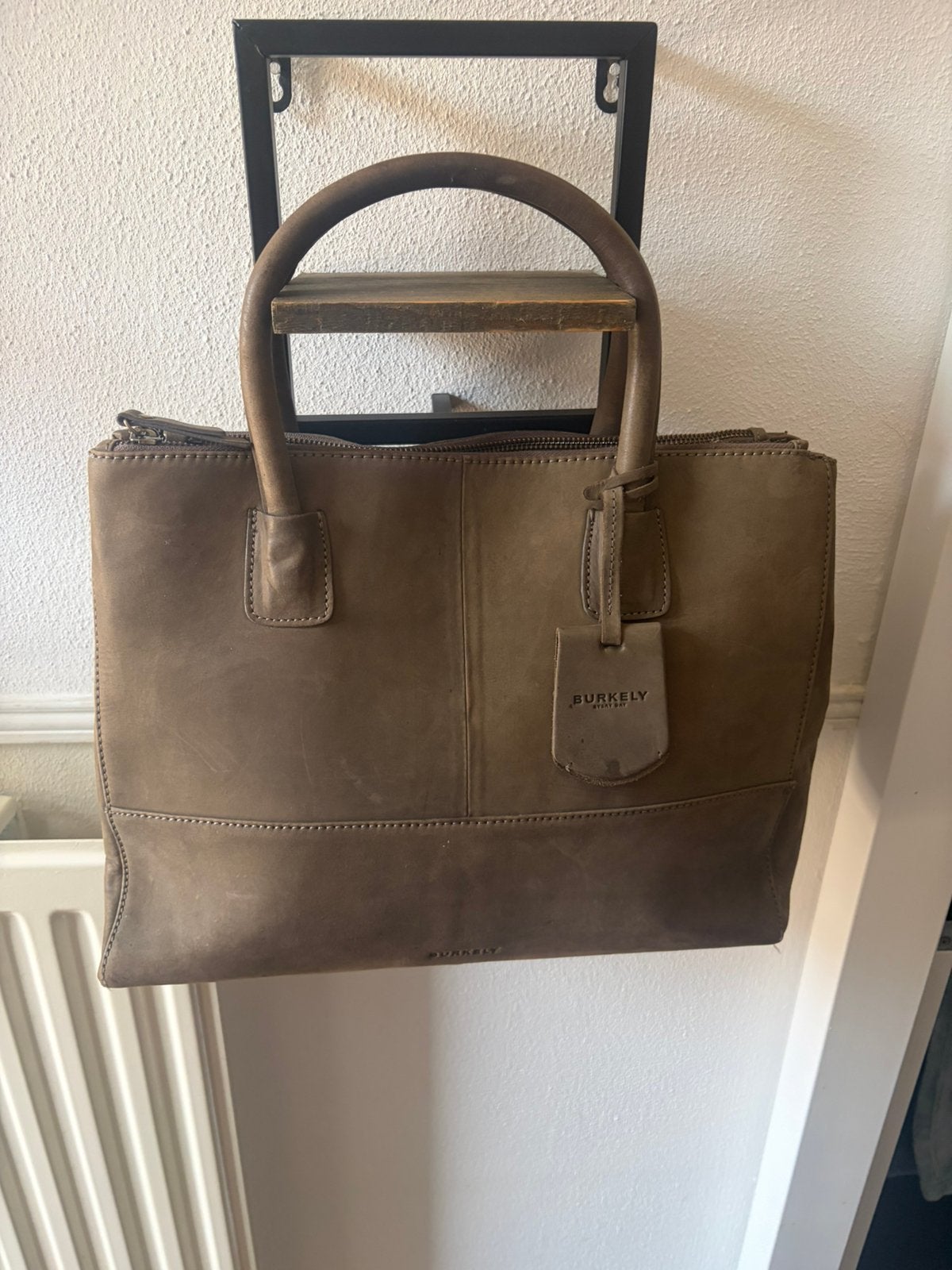 BURKELY TAS SUEDE / LEER, Ophalen, Zo goed als nieuw, Bruin, Handtas