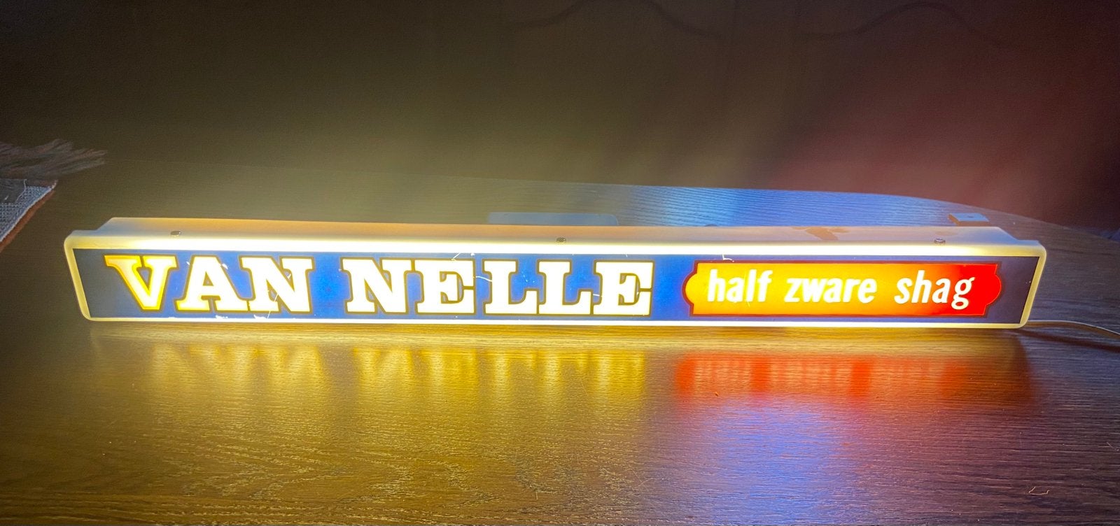 Van Nelle half zware shag lichtbak reclame tabak, Ophalen of Verzenden, Gebruikt, Lichtbak of (neon) lamp