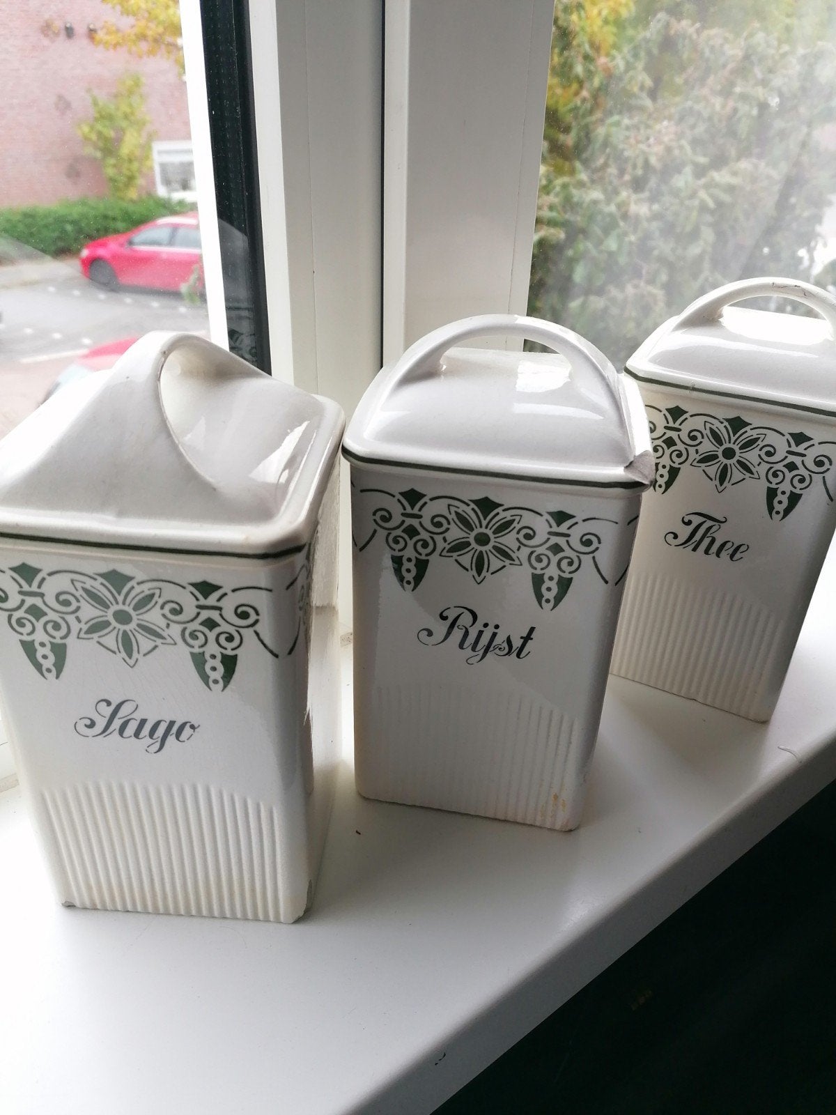 Vintage voorraadpotten (Thee, Rijst, Sago) - Jaren '50, Ophalen of Verzenden