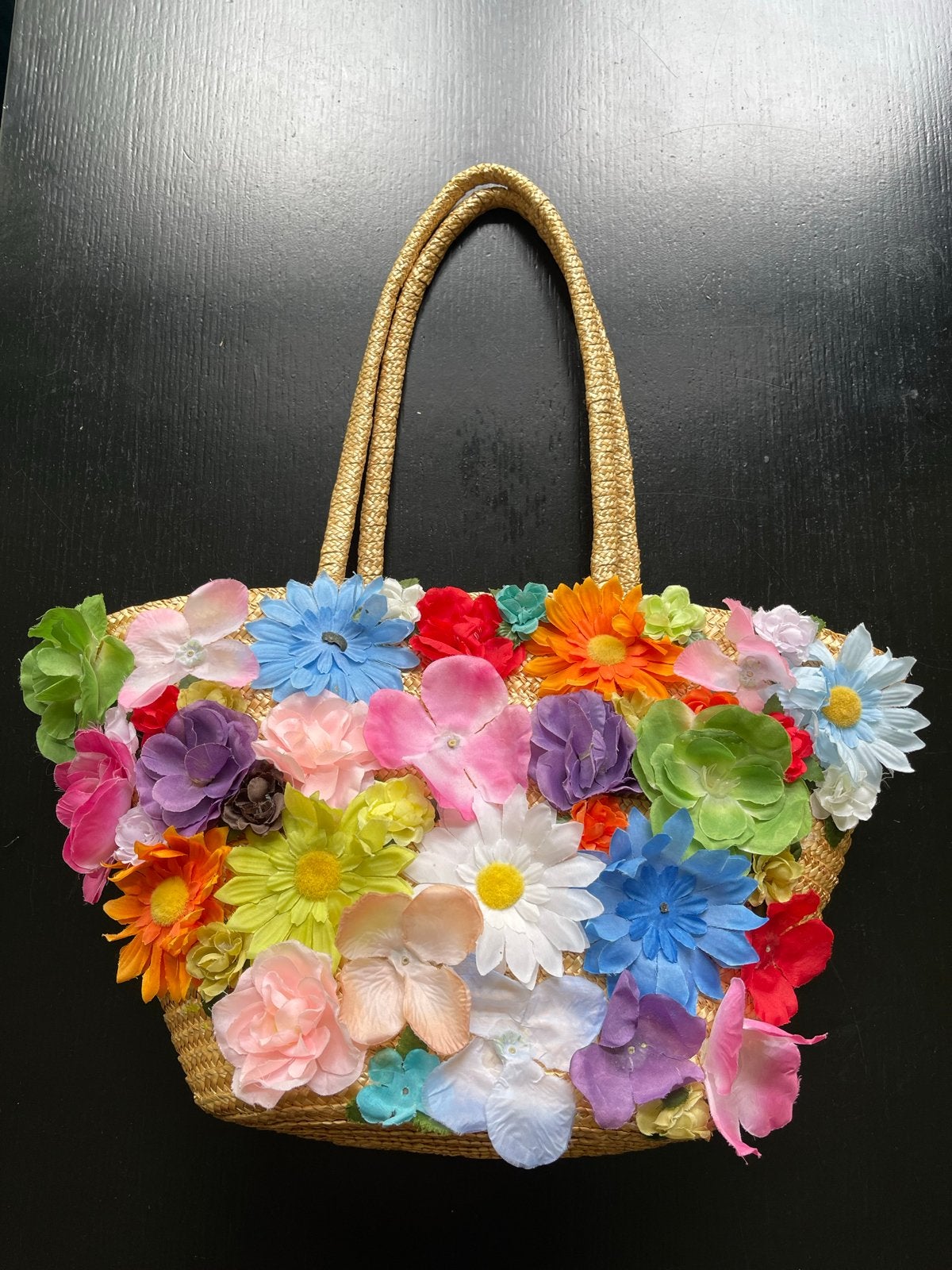 Zomerse Stro Tas met Kleurrijke Bloemen, Ophalen of Verzenden, Zo goed als nieuw, Overige kleuren, Shopper
