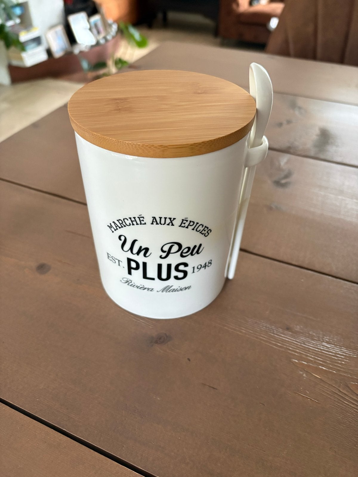 Riviera Maison Voorraadpot met lepel - Zo goed als nieuw, Huis en Inrichting, Ophalen of Verzenden, Zo goed als nieuw, Voorraadpot