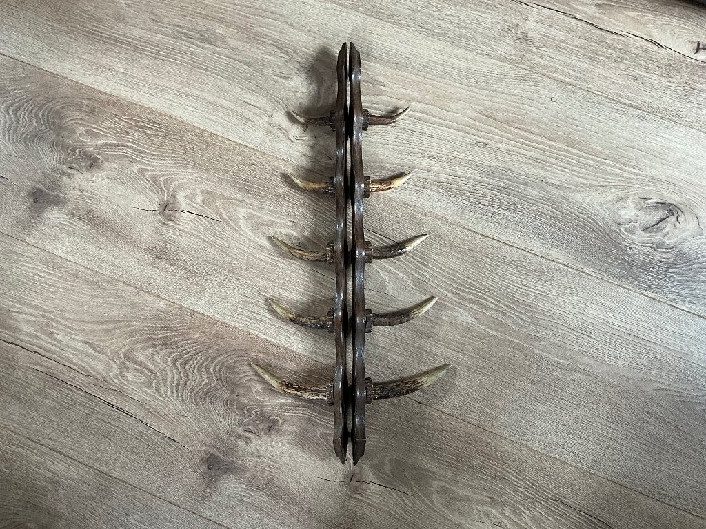 Antieke houten geweerrek met herten hoorns, Ophalen of Verzenden