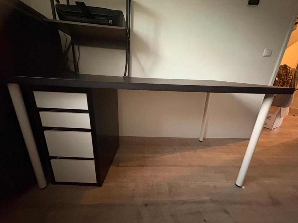 Ikea bureau met ladenkast Micke, 150x75 cm, Ophalen, Zwart, Gebruikt, 150 cm