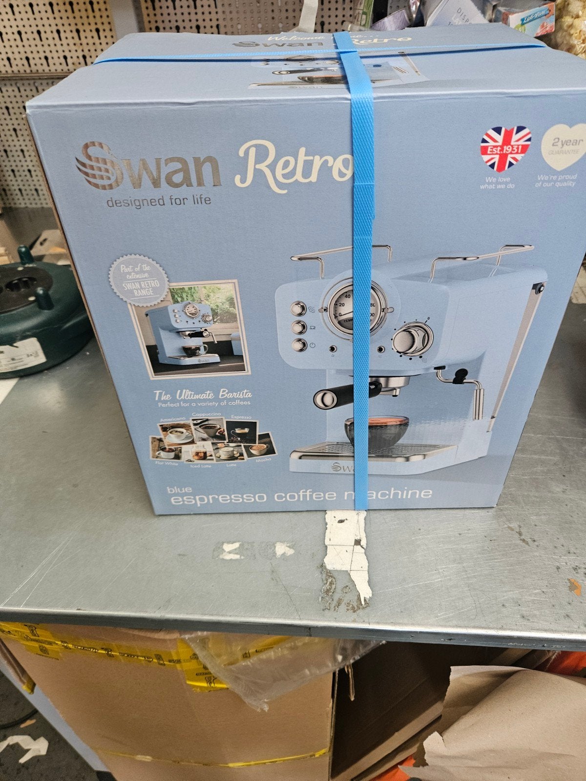 Swan Retro Espresso Machine - Blauw, Ophalen, Nieuw