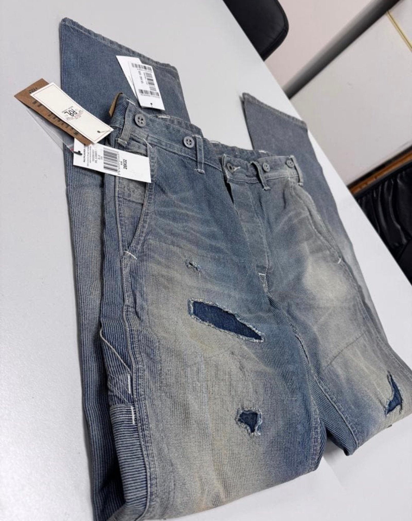 Ralph Lauren RRL Engineer Fit Repaired Carpenter W28-L32, Blauw, R, R, Nieuw